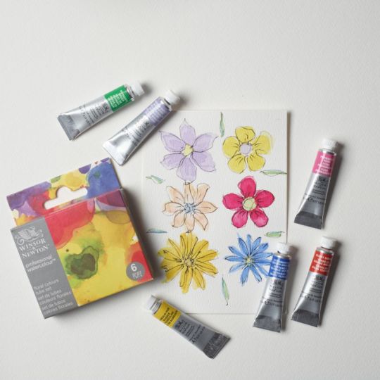 Coffret Couleurs Florales 6 tubes 5ml aquarelle en carton Winsor & Newton