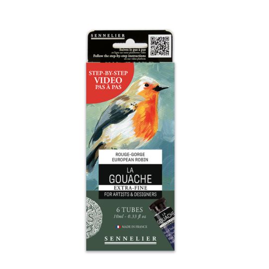 Coffret Rouge-gorge 6 Tubes 10ml gouache en carton Sennelier