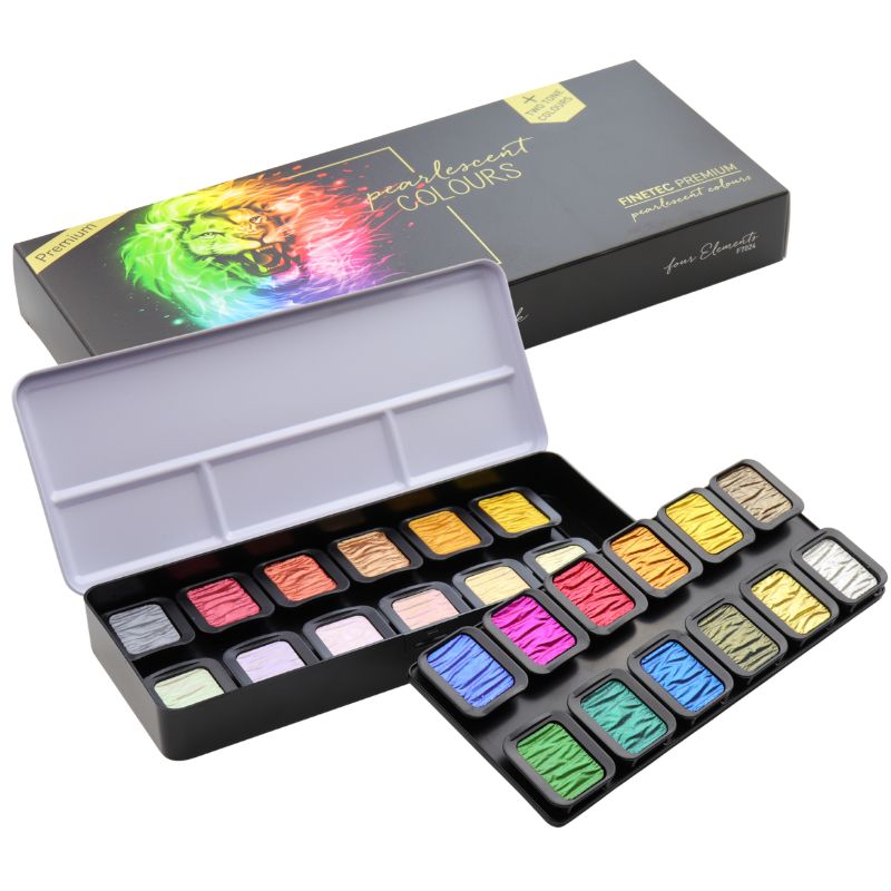 Coffret Quatre élements 24godets clipsables aquarelle nacrée Finetec premium