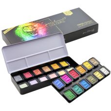 Coffret Quatre élements 24  godets clipsables aquarelle nacrée Finetec premium