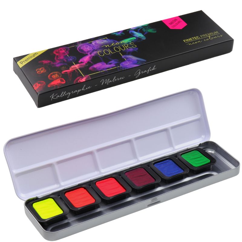 Coffret Néon 6 godets clipsables aquarelle Finetec premium