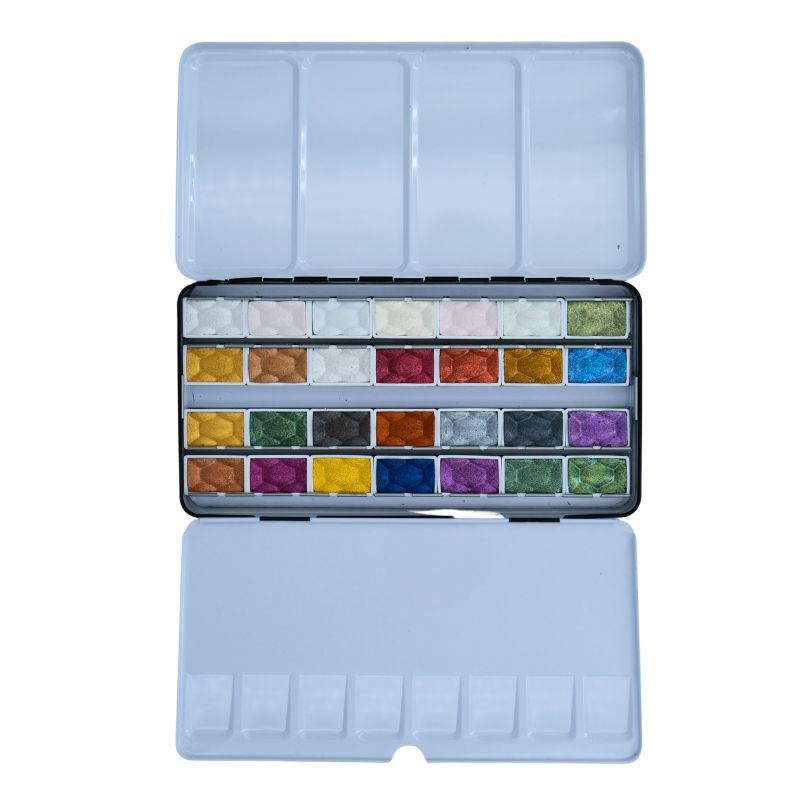 Coffret Luminous Treasury 28 godets aquarelles scintillantes Skrim