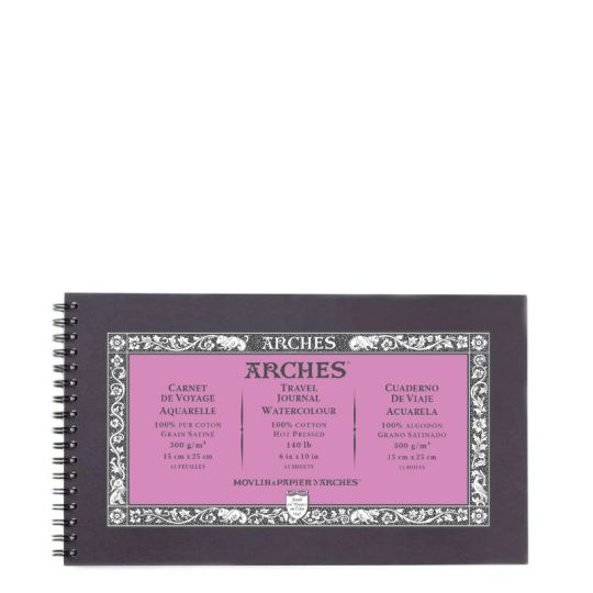 Carnet de Voyage spiralé Arches 100% coton 15x25cm 300g 15f grain satiné