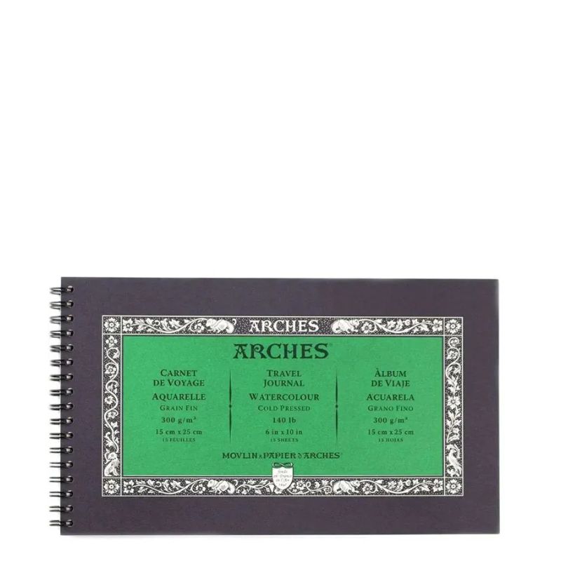 Carnet de Voyage spiralé Arches 100% coton 15x25cm 300g 15f grain fin