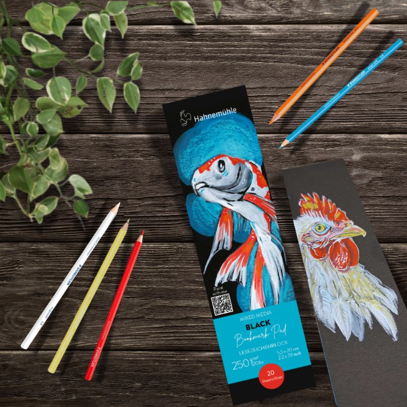 Bloc marque pages papier noir 20f 250g Mix Media 5,5x20 Hahnemühle