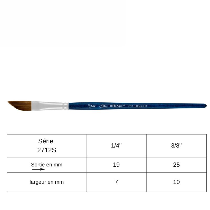 Pinceau aquarelle épée BelleAqua série 2712S Silver n°3/8''