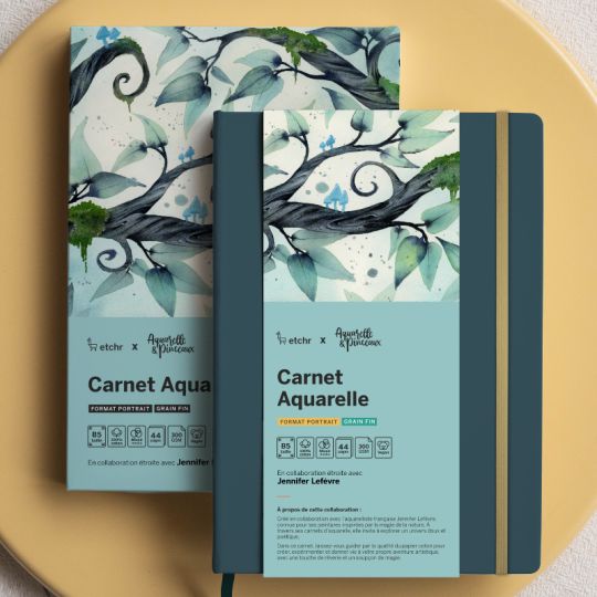 Carnet Aquarelle 100% coton B5 300g 44 pages grain fin Etchr x Jenny Illustrations