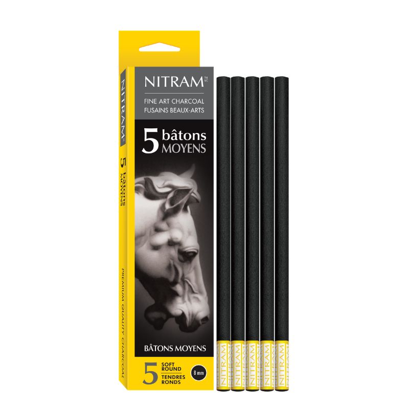 Fusain 5 Bâtons Moyens rond extra tendre 8 mm Nitram