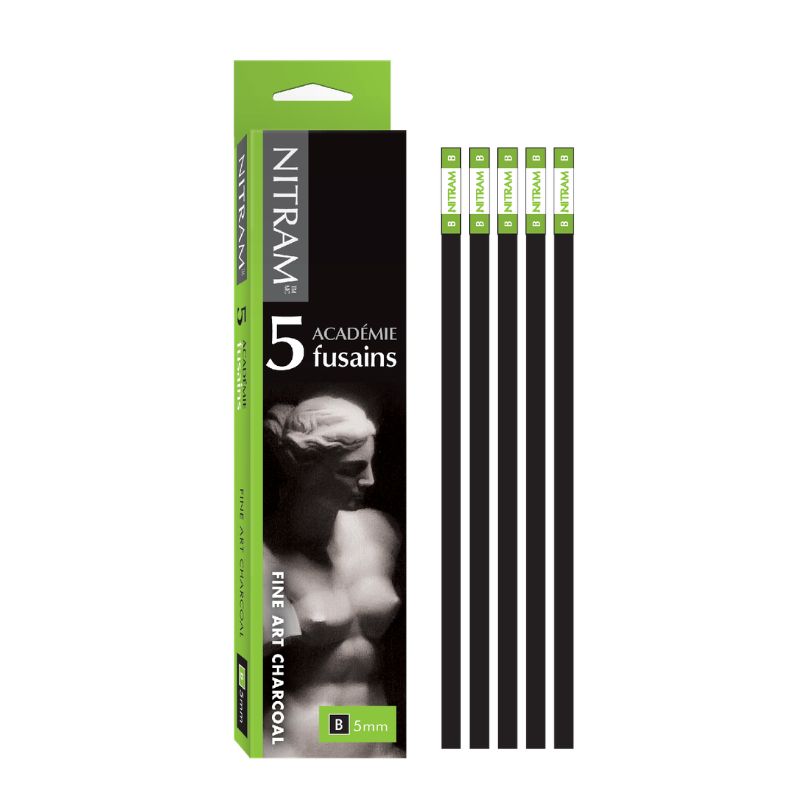 Fusain 5 Petits Bâtons rond extra tendre B 5 mm Nitram