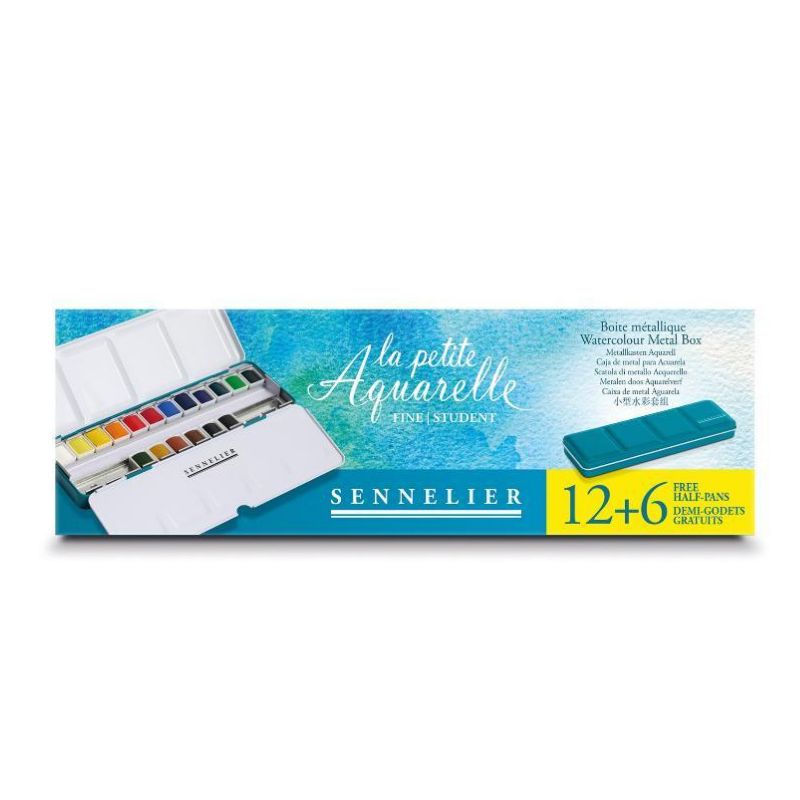 Boite métal « la petite aquarelle » 12 + 6 ½ godets aquarelle fine Sennelier