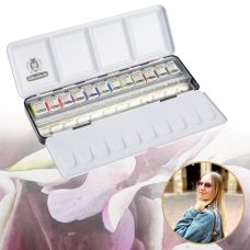 Boîte métal "Hortensia" 12 ½ godets + 12 vides Akademie Aquarell Schmincke