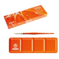 Boîte métal "Juicy Orange" 15 ½ godets + 9 vides + 1 pinceau Da Vinci Horadam Schmincke
