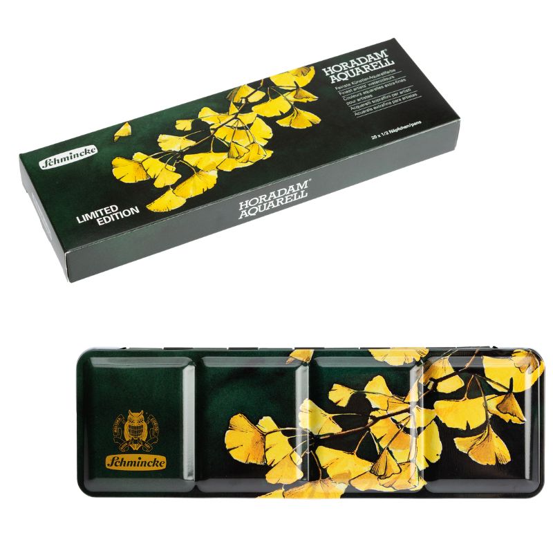 Boîte métal "Ginkgo" 20 ½ godets + 4 vides Horadam Aquarell Schmincke