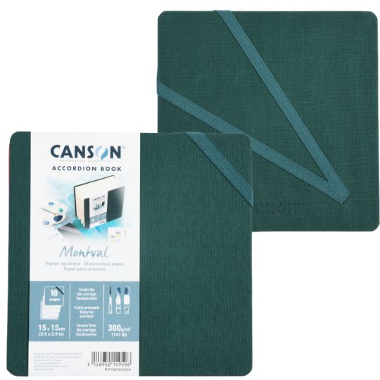 Carnet accordéon Montval 15x15 300g 8 f grain fin Vert Canson