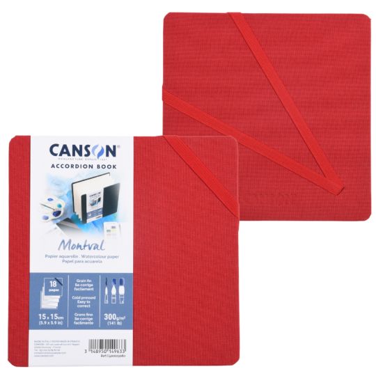 Carnet accordéon Montval 15x15 300g 8 f grain fin Rouge Canson