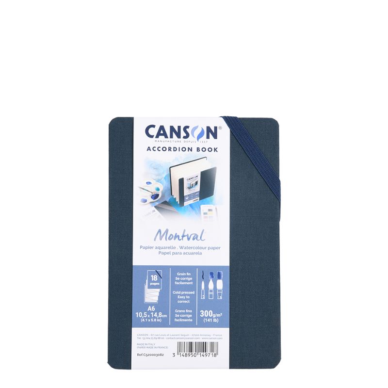 Carnet accordéon Montval A6 10,5x14,8 300g 8 f grain fin Bleu Canson