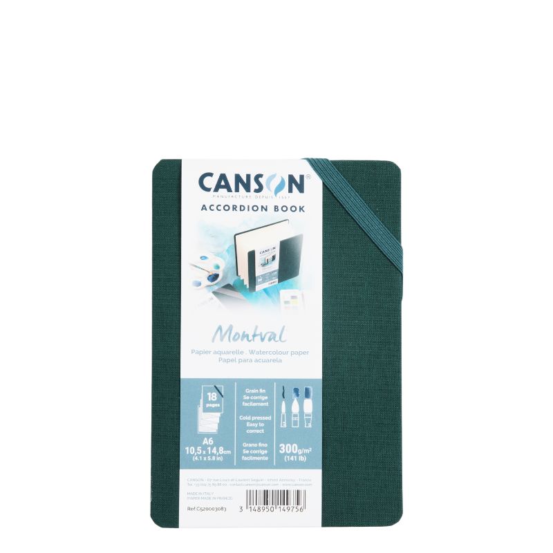 Carnet accordéon Montval A6 10,5x14,8 300g 8 f grain fin Vert Canson