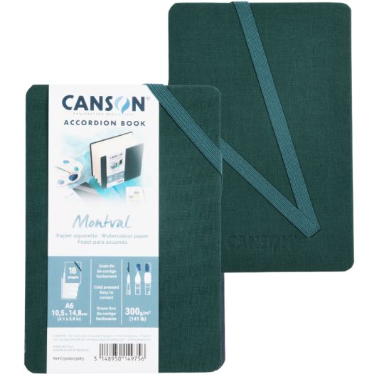 Carnet accordéon Montval A6 10,5x14,8 300g 8 f grain fin Vert Canson