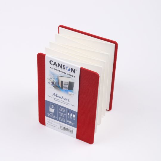 Carnet accordéon Montval A6 10,5x14,8 300g 8 f grain fin Rouge Canson