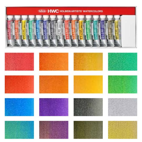 Coffret Pearl Colors 16 Tubes 5ml aquarelles extra-fines en carton Holbein Artists'
