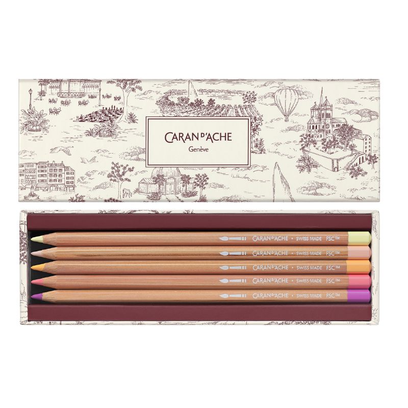 Coffret édition spéciale Toile de Jouy 10 crayons aquarellables en carton Caran d'Ache