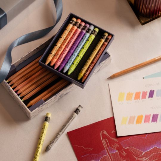 Coffret édition spéciale Toile de Jouy 10 crayons aquarellables et 10 pastels Neocolor II Caran d'Ache