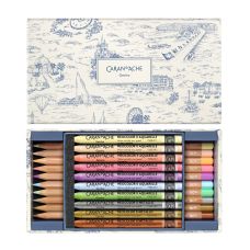 Coffret édition spéciale Toile de Jouy 10 crayons aquarellables et 10 pastels Neocolor II Caran d'Ache