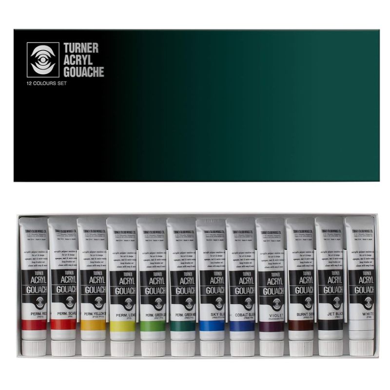 Coffret 12 Tubes 20 ml acryl-gouache en carton Turner
